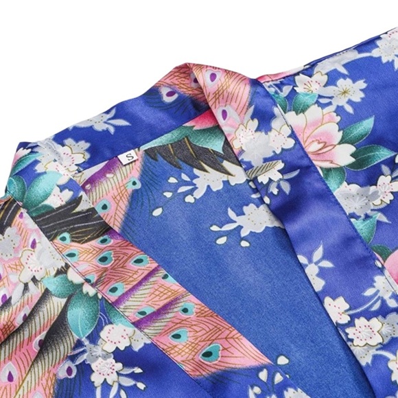 Kimono floral long sleeve blue wrap around dress size XL - Picture 3 of 7